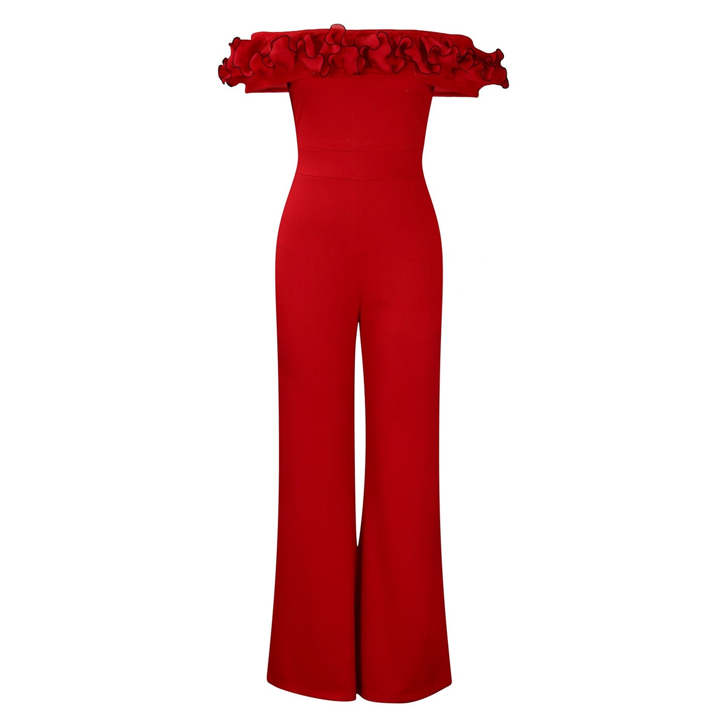 Damen Jumpsuit Voluminöser Rüschenkragen Eleganter Schnitt Eveloria