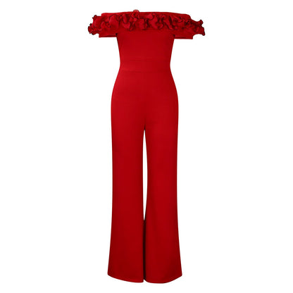 Damen Jumpsuit Voluminöser Rüschenkragen Eleganter Schnitt Eveloria