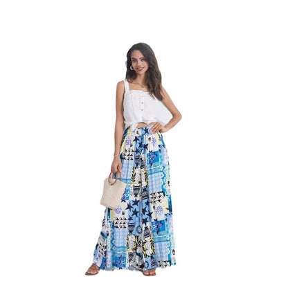 Damen Maxikleid Bunt Geometrisch Lang mit Seitenschlitzen