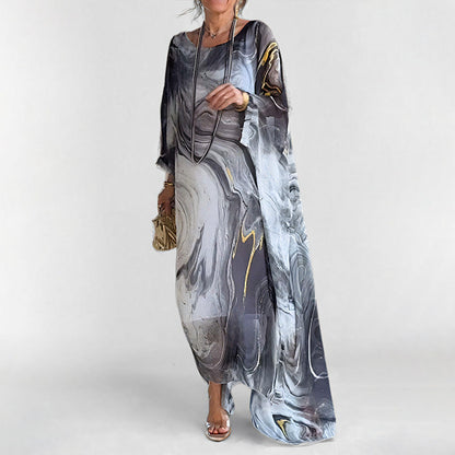 Damen Maxikleid Wasserfarbenmuster Weit Schnitt Eveloria