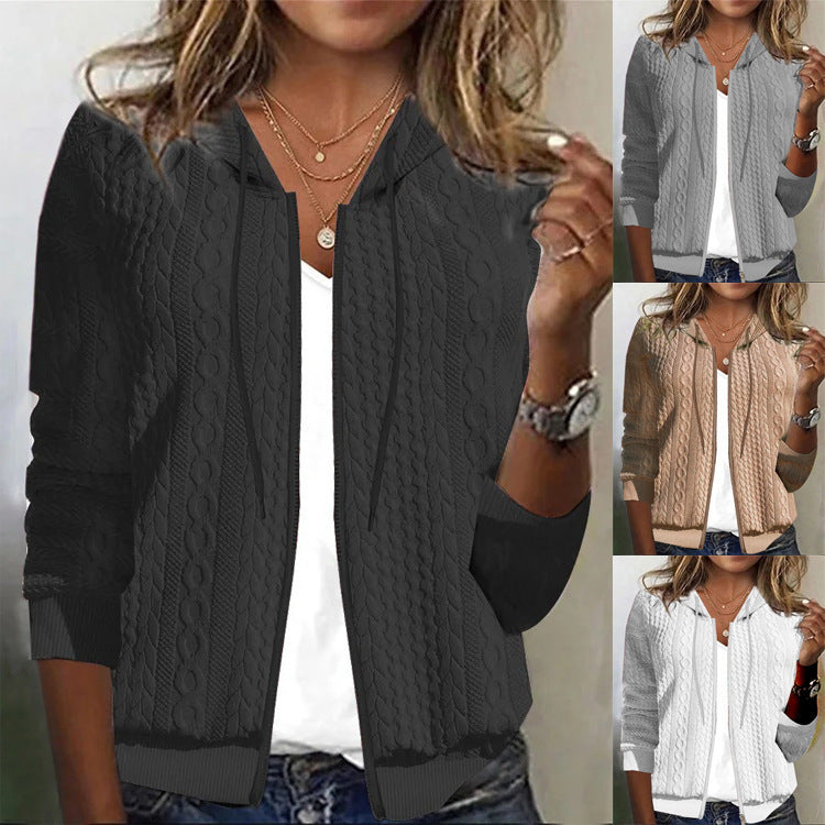 Damen Strickjacke Zopfmuster Kapuze Eveloria - Eveloria