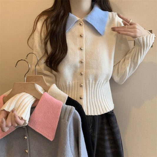 Damen Strickpullover mit Kragen und Knöpfen Eveloria - Eveloria
