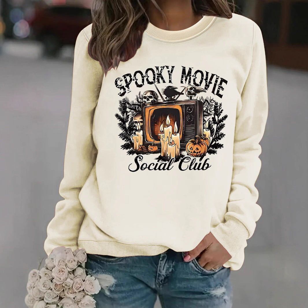 Damen Sweatshirt Spooky Film-Motiv Lässiger Schnitt Schwarz Eveloria - Eveloria