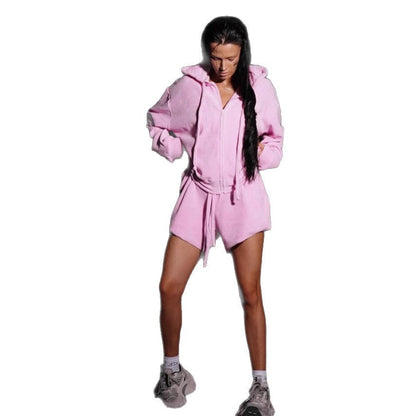 Damen Fleece Crop Set mit Reißverschluss Eveloria