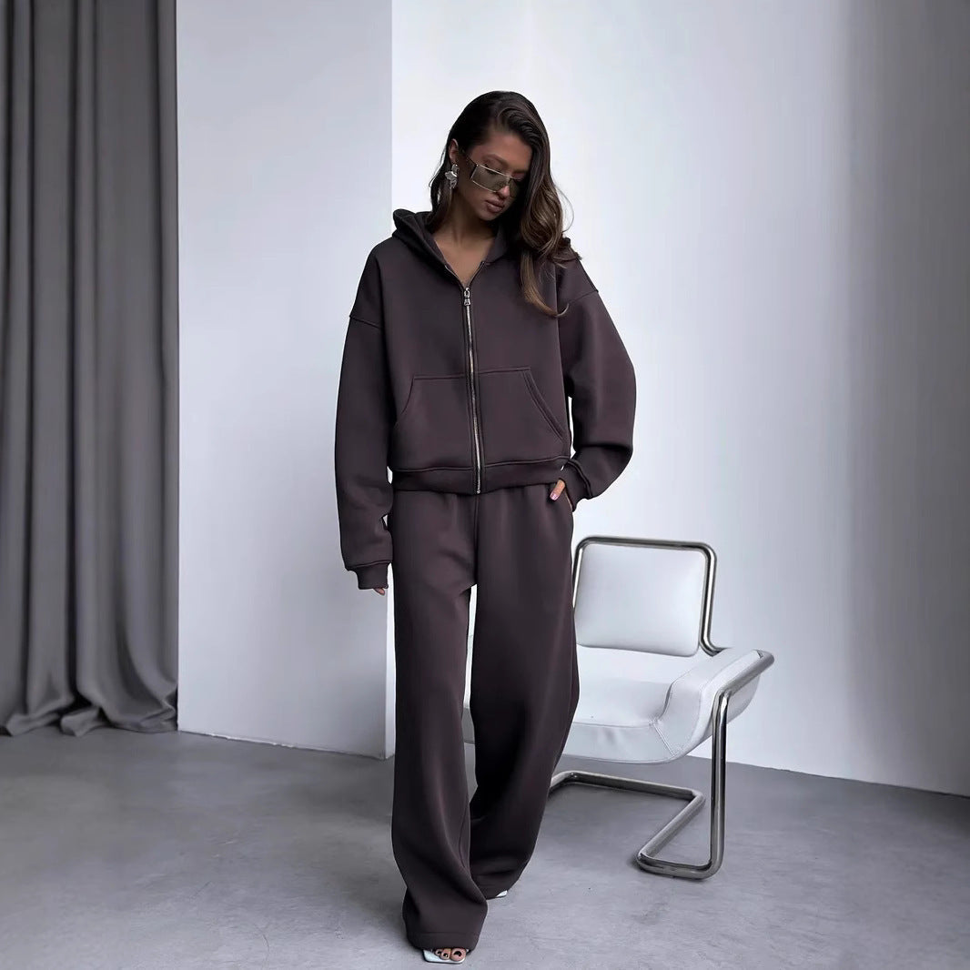 Damen Oversize-Jacke mit Reißverschluss und weiten Hosen