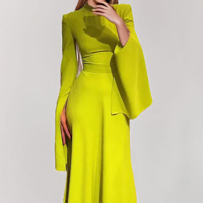Damen Maxikleid Schulterfrei Glockenärmel Elegant