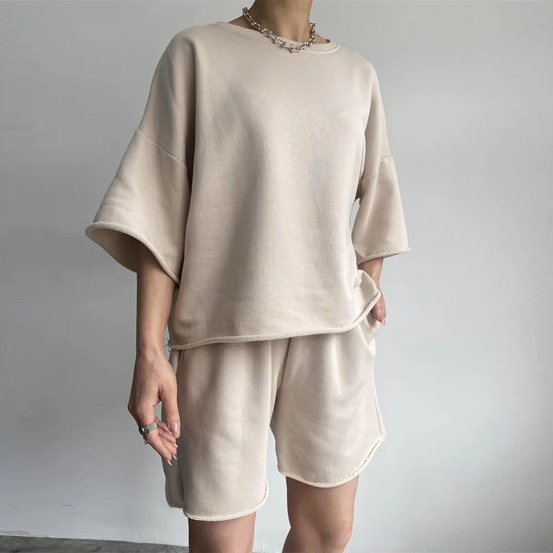 Damen Oversized Freizeitset Kurzärmelig Weite Shorts