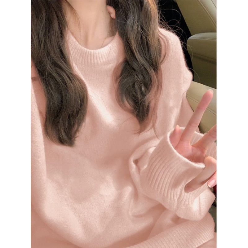 Damen Grobstrickpullover Weich Rundhalsausschnitt Beige