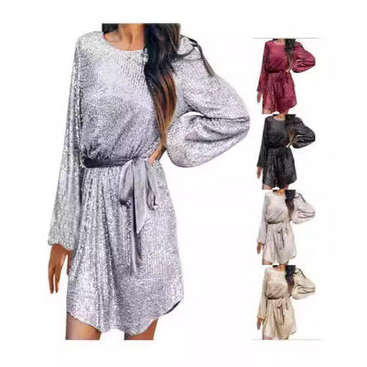 Damen Minikleid Pailletten Tailliert Schimmernd Eveloria - Eveloria