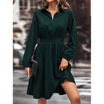 Damen Midi-Kleid Taillengummi Puffärmel Eveloria