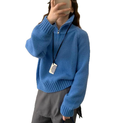 Damen Strickpullover Mit Reißverschluss Hoch Kragen Beige