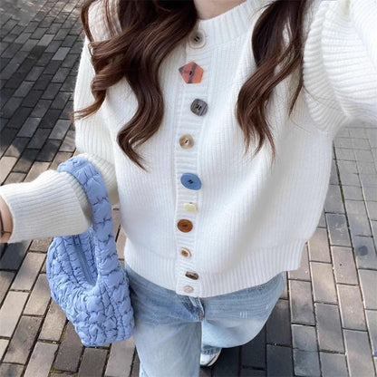 Damen Strickcardigan Bunt Knöpfe Struktur