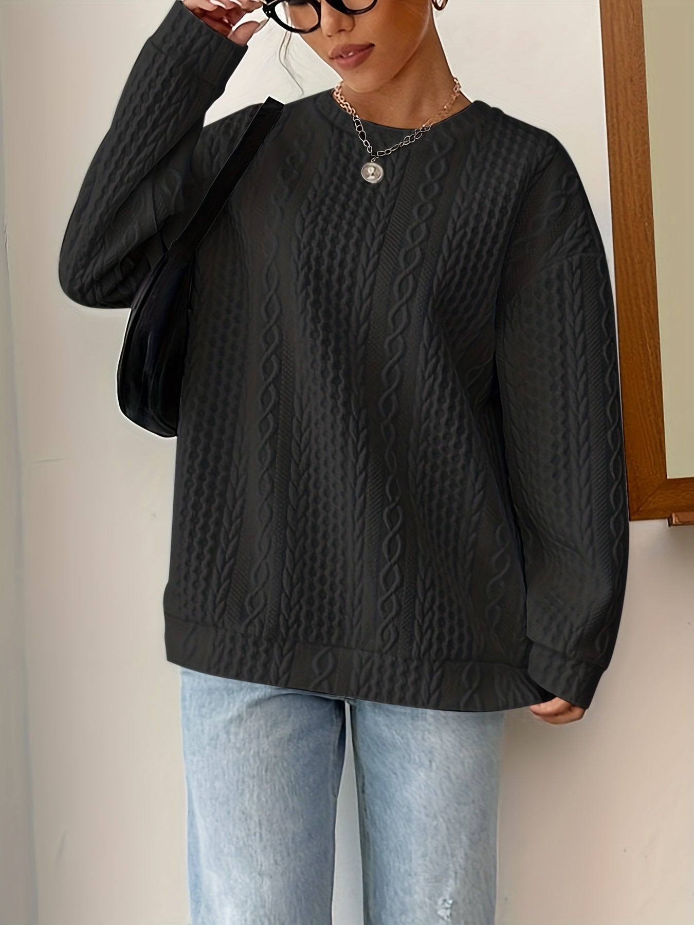 Damen Strickpullover Struktur Optik Lässig