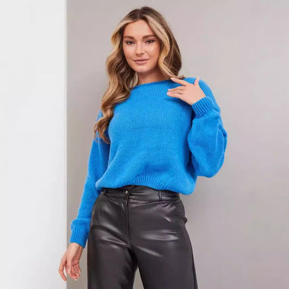 Damen Grobstrickpullover Weite Ärmel Rundhals Eveloria