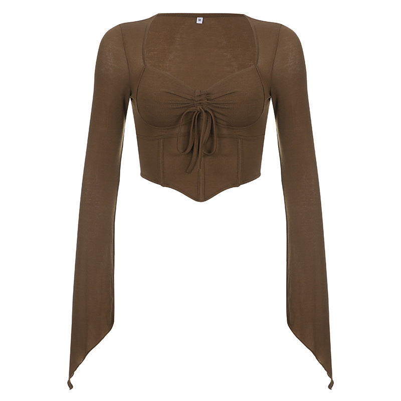 Damen Cropped- Raffung Ausgestellte Ärmel Eveloria