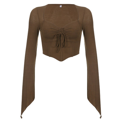Damen Cropped- Raffung Ausgestellte Ärmel Eveloria
