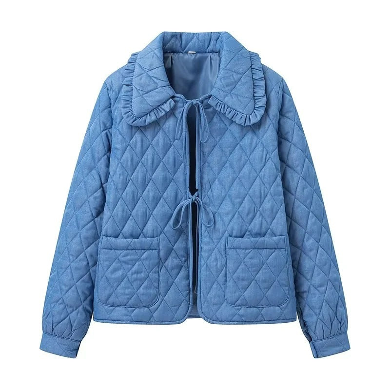 Damen Steppjacke Voluminöser Kragen Praktische Taschen Schwarz - Eveloria