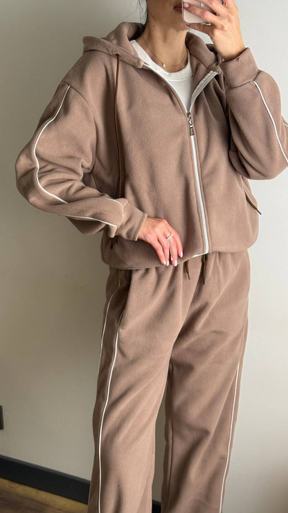Damen Fleece-Anzug-Set Sportlich mit Reißverschluss und Seitlichen