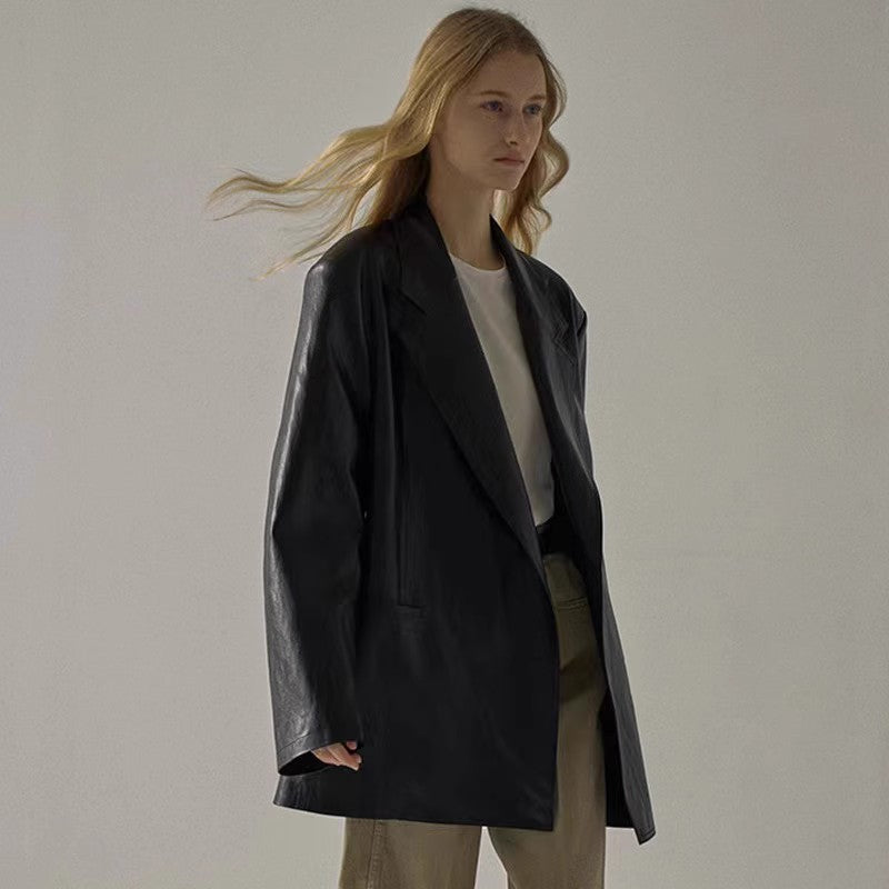 Damen Oversized Blazer Kunstleder Eveloria