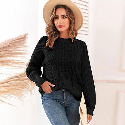 Damen Strickpullover Zopfmuster Lässiger Schnitt