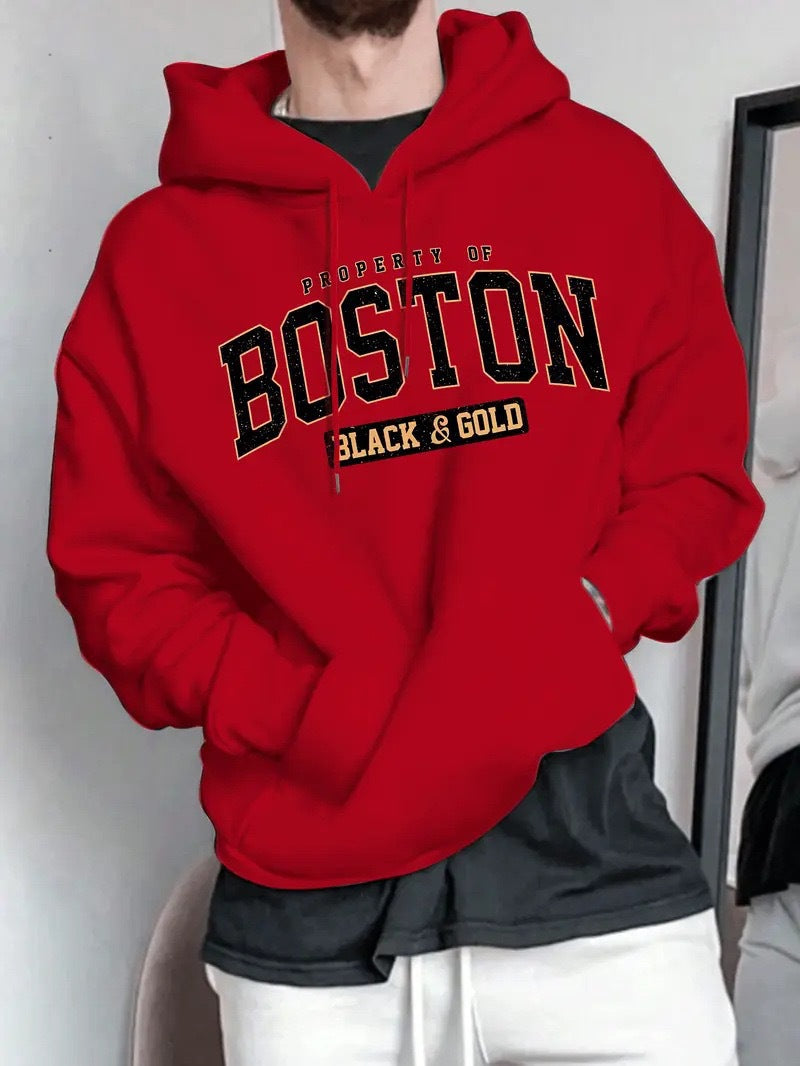 Herren Kapuzensweater Boston-Print Weich Eveloria