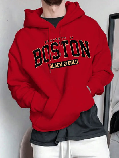 Herren Kapuzensweater Boston-Print Weich Eveloria
