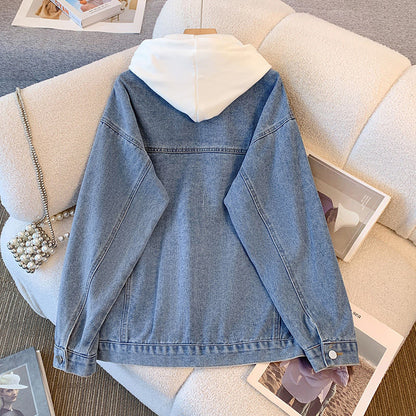 Damen Denimjacke Lässig Herausnehmbare Kapuze Blau Eveloria