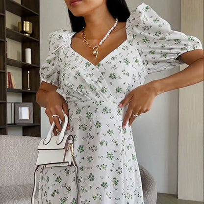 Damen Maxikleid Blumenmuster Voluminöse Ärmel Eveloria
