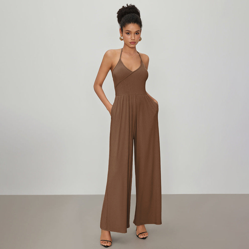 Damen Jumpsuit V-Ausschnitt Lockerer Schnitt Eveloria - Eveloria