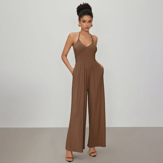 Damen Jumpsuit V-Ausschnitt Lockerer Schnitt Eveloria - Eveloria
