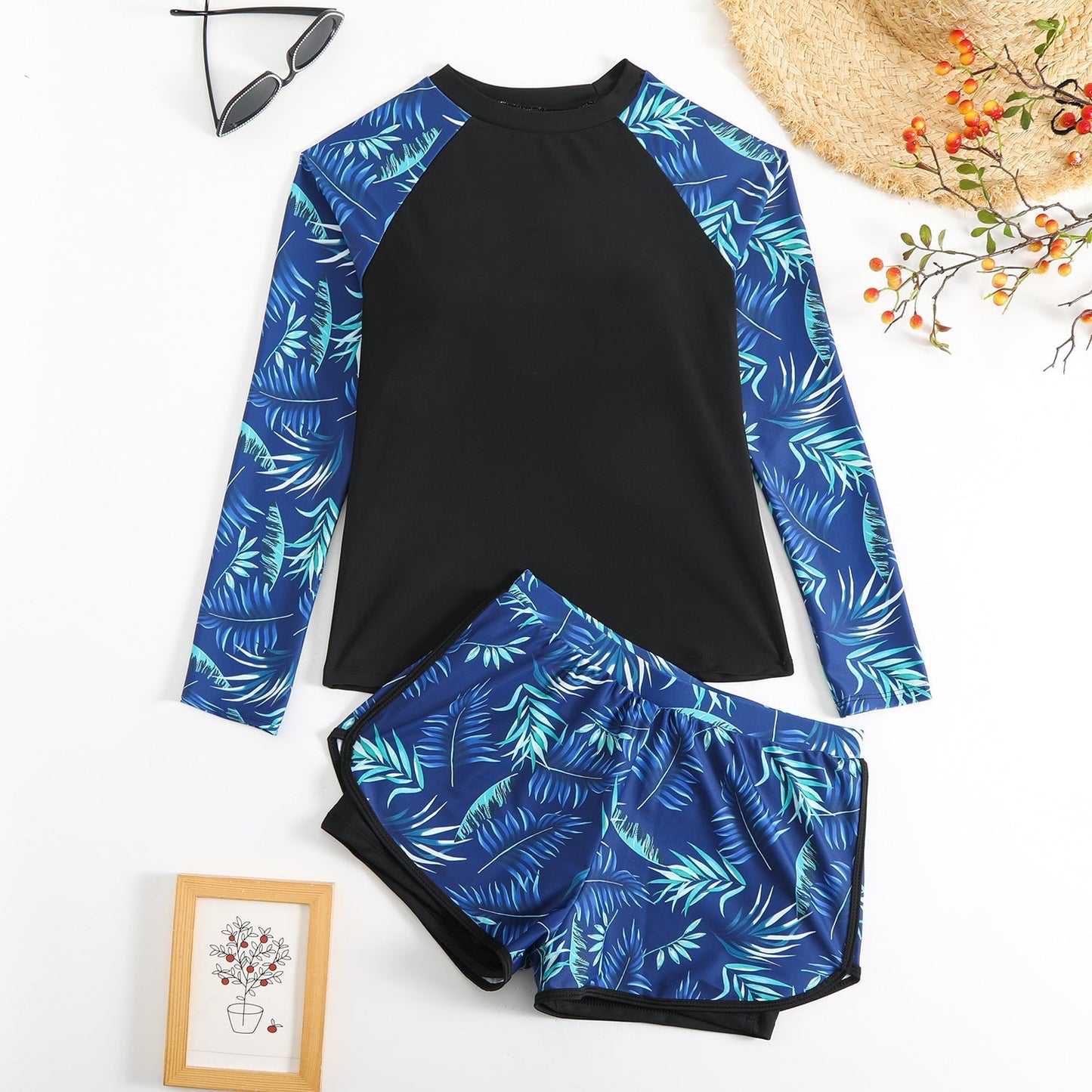 Damen Tankini Badeanzug Langarm Doppelhose