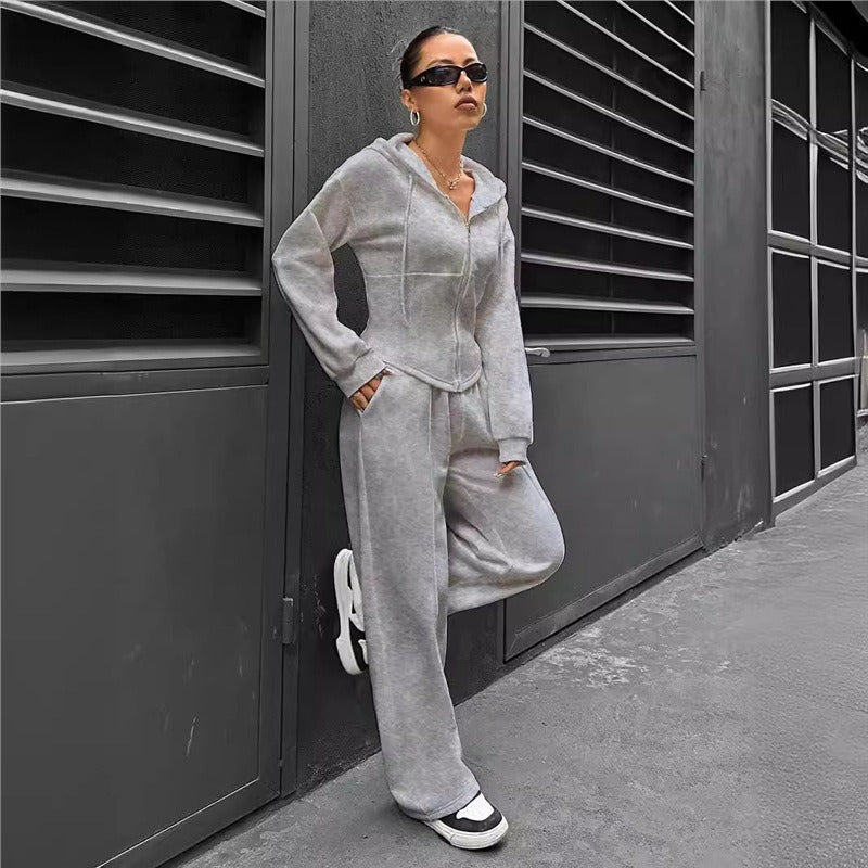 Damen Hoodie-Set Figurbetont mit Zipperdetails Eveloria