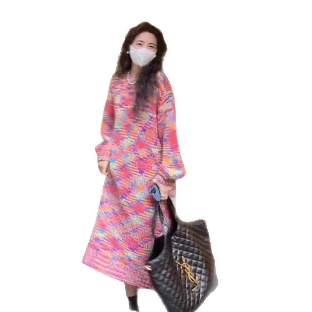 Damen Langarmkleid Moderner Farbverlauf Eveloria