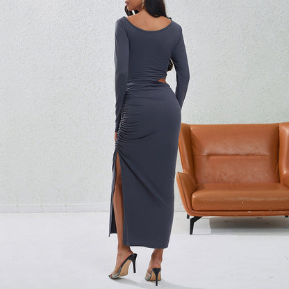 Damen Maxikleid Rüschen Details Elegante Drapierung Eveloria