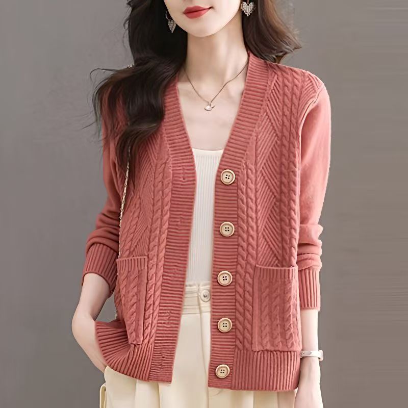 Damen Strickjacke V-Ausschnitt Taschen Eveloria