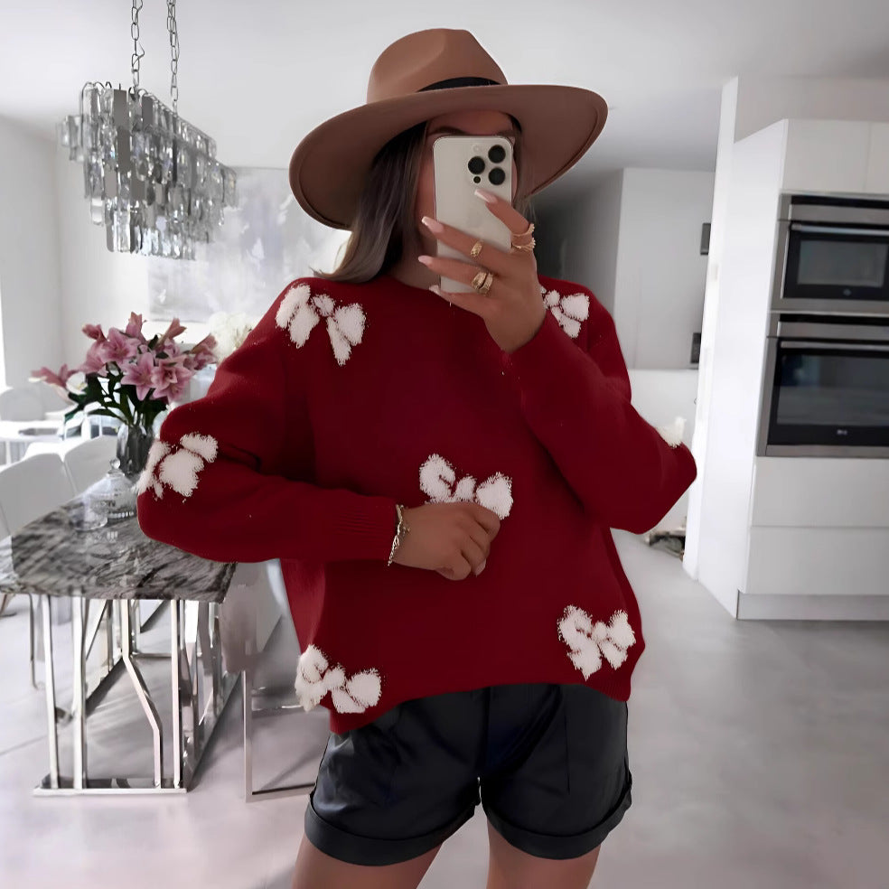 Damen Strickpullover Herzdesign Lässig