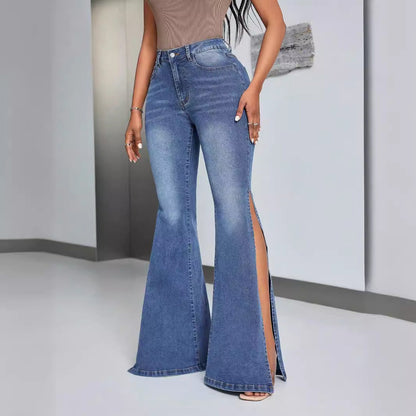 Damen High-Waist Flare Jeans mit Schlitzen Eveloria