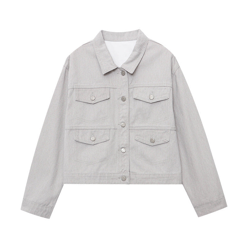 Damen Denimjacke Lässig Praktische Taschen Elegant Blau