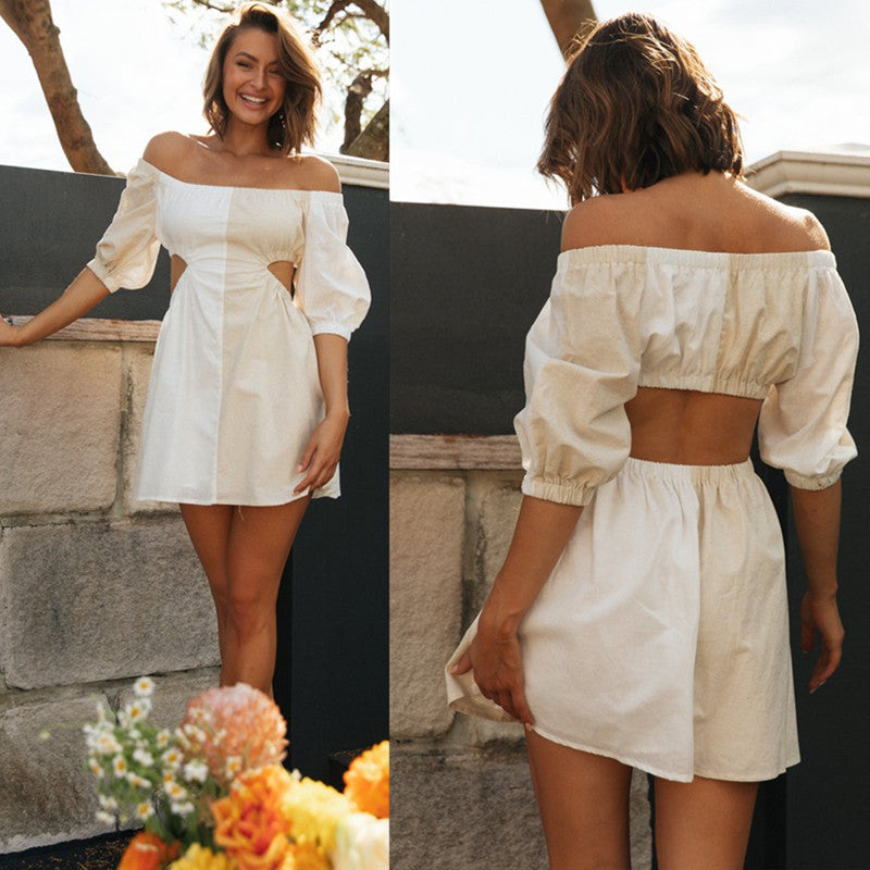 Damen Minikleid Off-Shoulder Cut-Outs Puffärmel