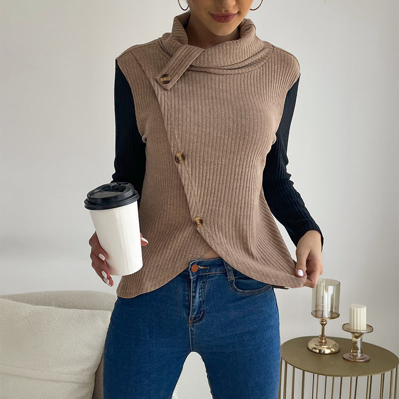 Damen Strickpullover Asymmetrisch Dekorativer Kragen