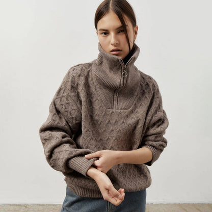 Damen Pullover Gemüsstert Reißverschluss Hochkragen Eveloria