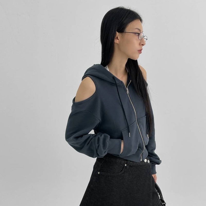 Damen Cropped Kapuzenpullover Cut-Out-Ärmel