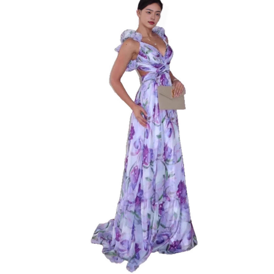 Damen Maxikleid Blumenmuster RüschenDetails Eveloria