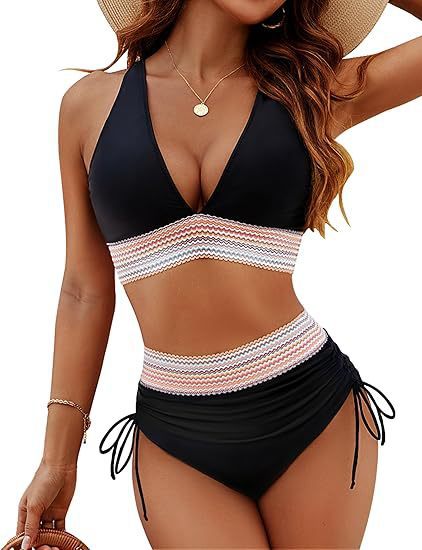 Damen Hochtaillierter Bikini mit Cut-Out und Verstellbaren Trägern