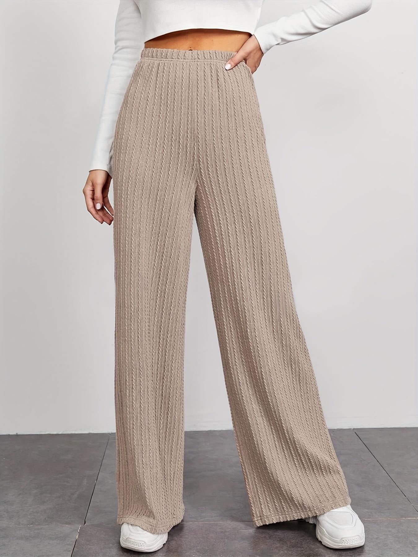 Damen Rippstrick-Hose Hochtailliert Mit Seitentaschen
