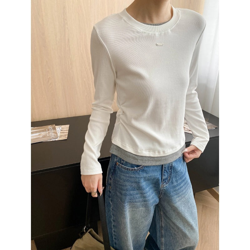 Damen Langarmshirt Feine Rippstruktur Breites Bündchen Eveloria