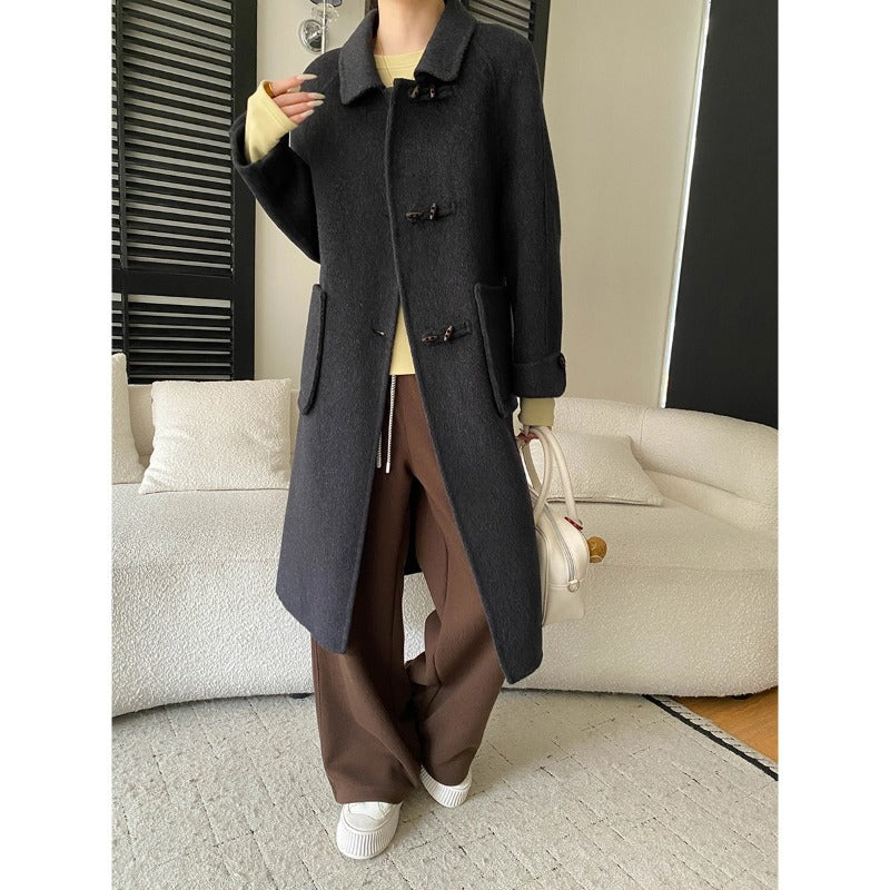 Damen Wollmantel Eleganter Mantel mit Taschen und Knöpfen