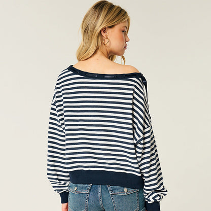 Damen Off-Shoulder Sweatshirt Gestreift Eveloria