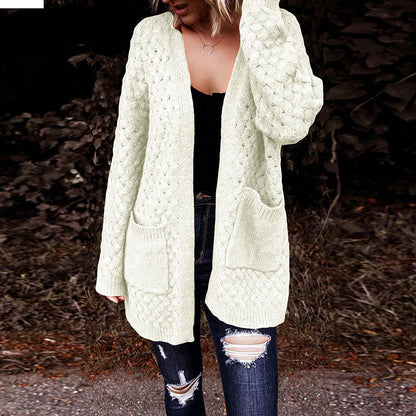 Damen Strickjacke Strukturiertes Muster Beige