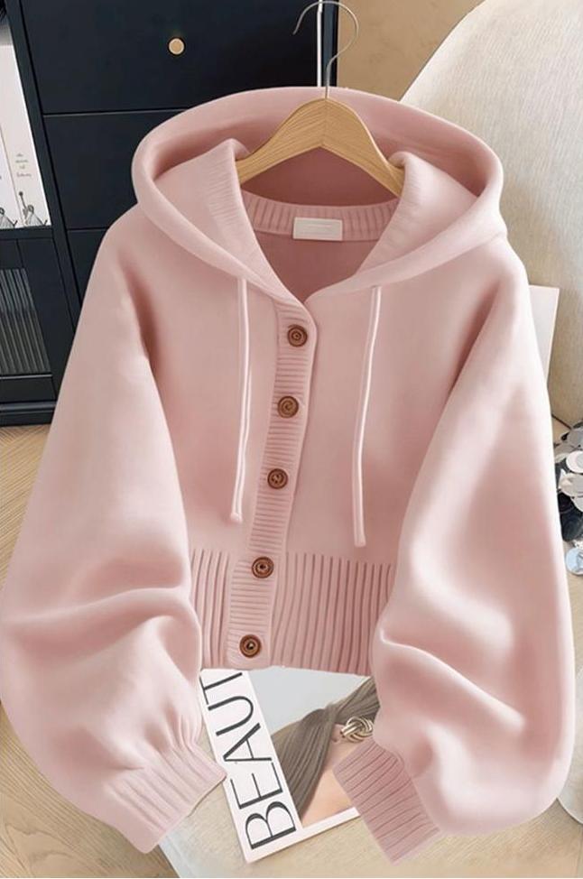 Damen Kapuzenjacke mit Knöpfen und weiten Ärmeln Eveloria